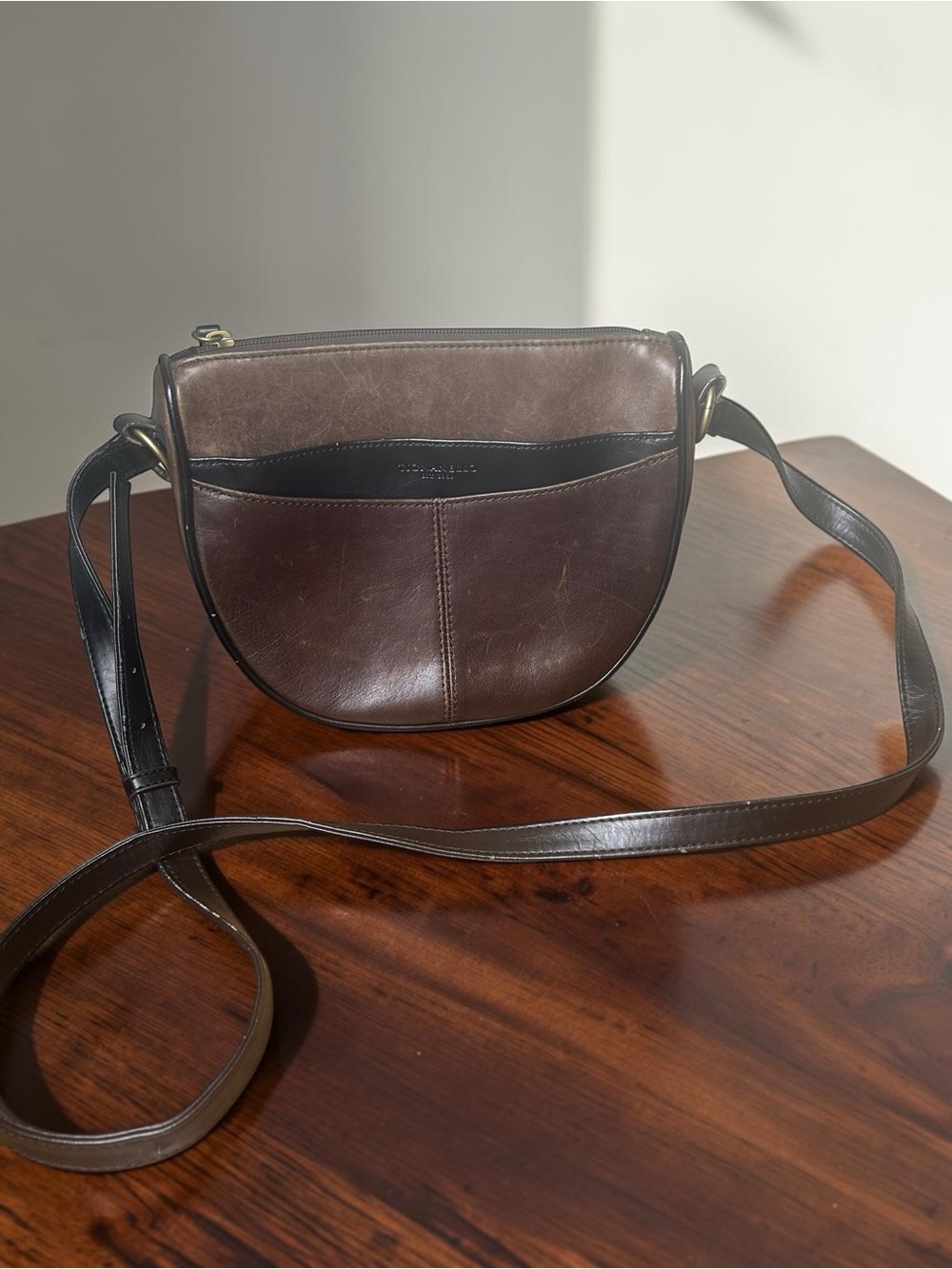 Tignanello Brown Leather Saddle Crossbody Bag Adjustable Strap